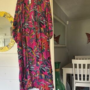 Anna & Ava Hot Pink Tropical Print Maxi Duster